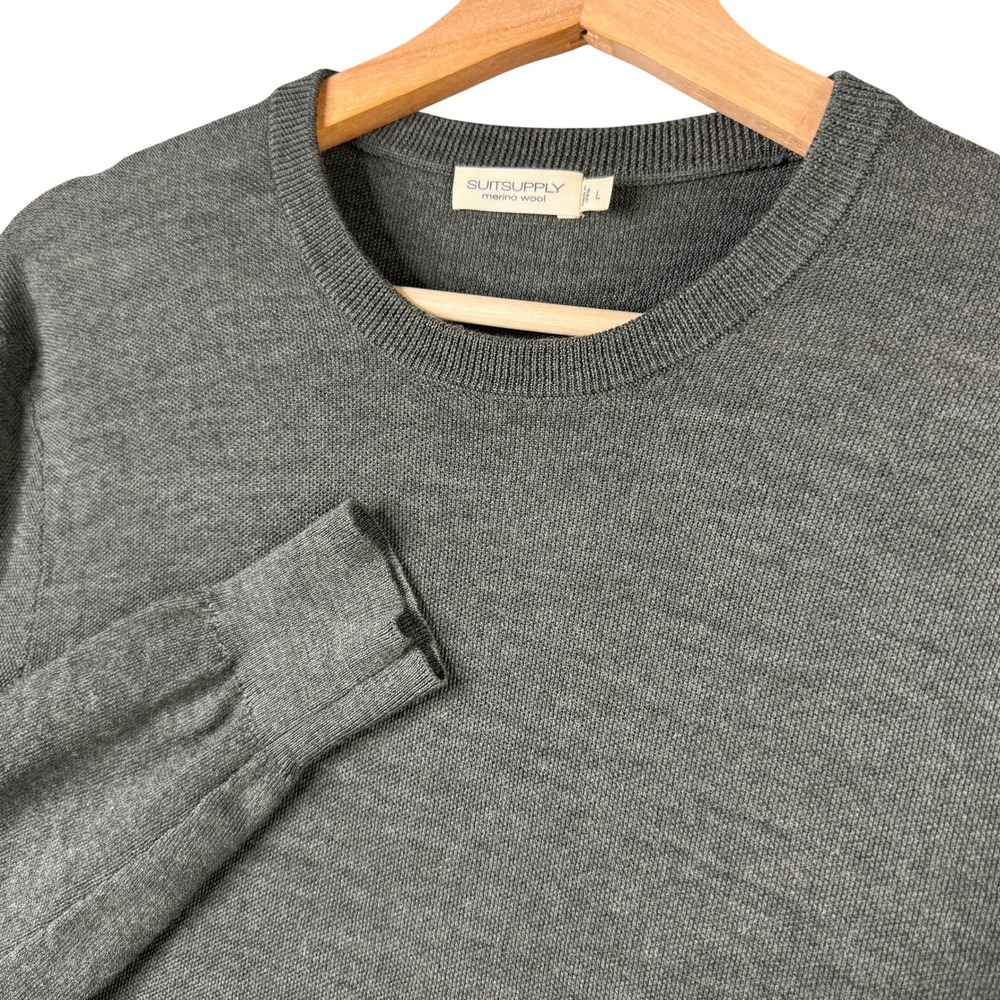 Suitsupply Gray 100% Merino Wool Crew Neck Sweater Mens Large Fine Knit Slim Fit